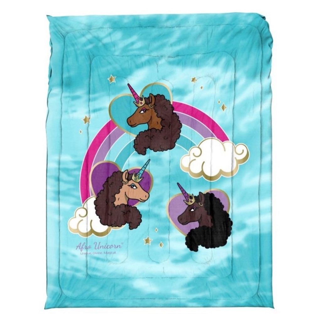 Afro Unicorn Bundle Flat Sheet Fitted Sheet Pillowcase Comforter